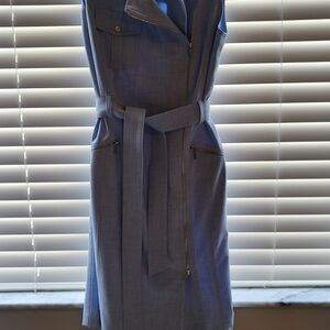 Calvin Klein Light Blue Zipper Belted Sleeveless Dress